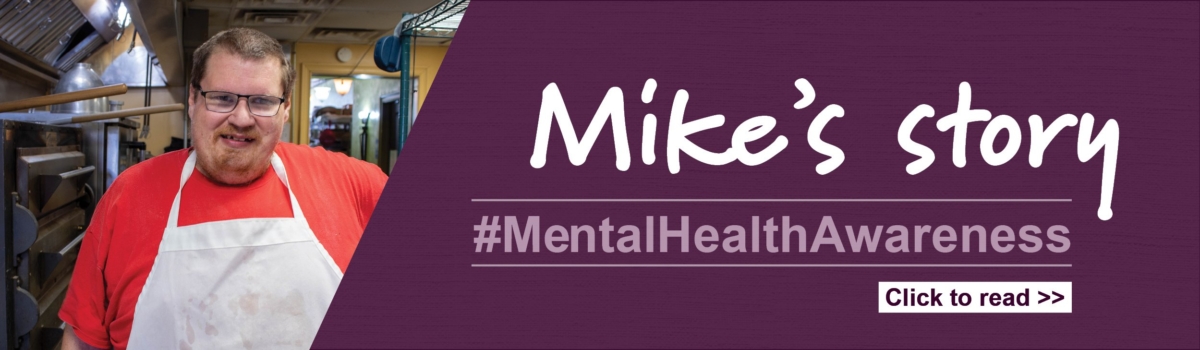 Graphic about Mike's Story, promoting Mental Health Awareness. Click to read.